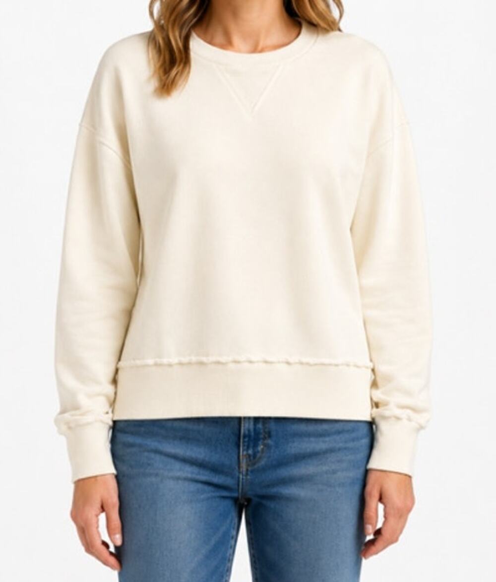 EVEREVE NWOT Charlize Crew Neck Sweatshirt Cream Ivory Raw Edge Seams Size M